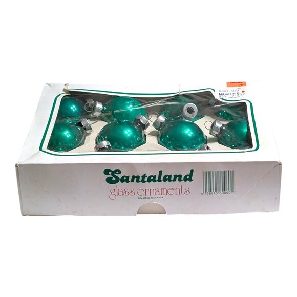 Vintage Santa Land Shiny Brite Glass Round Ornaments 12pk 1.5" Green - Picture 3 of 5